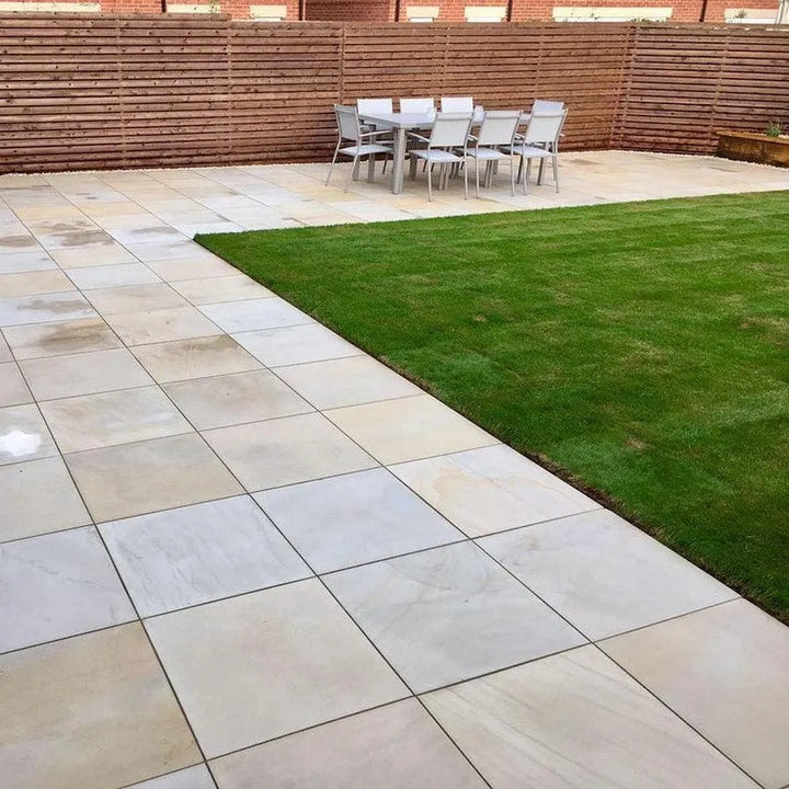 cream smooth sandstone paving