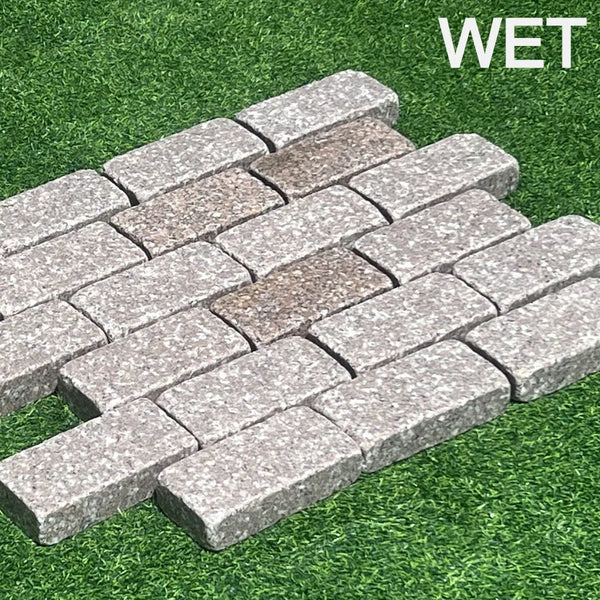 pink rose granite tumbled cobble setts