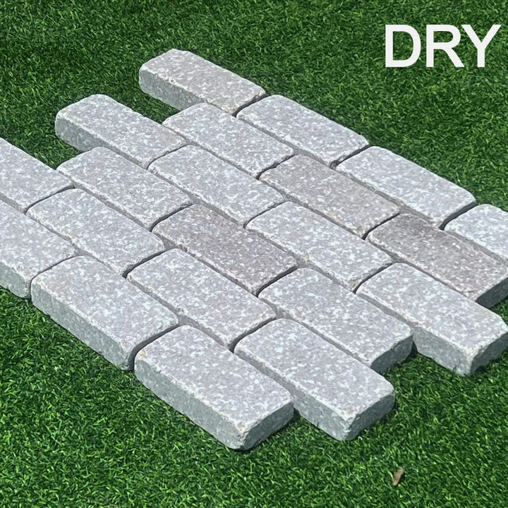 pink grey granite tumbled cobble setts