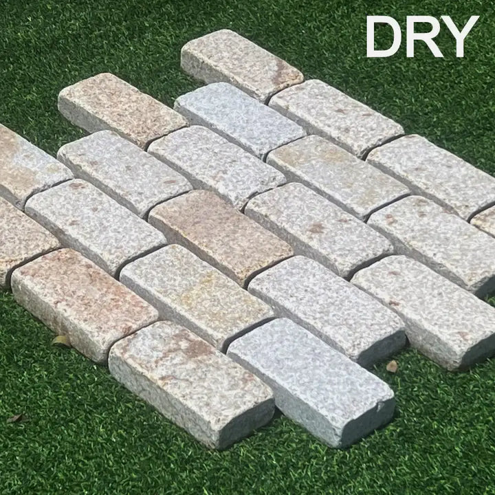yellow granite setts tumbled 200 x 100 x 50