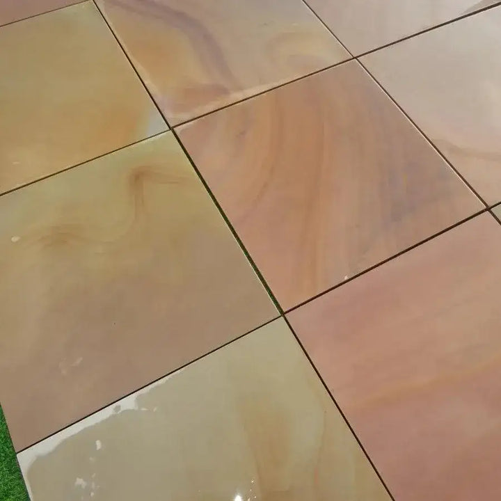 Rippon buff smooth Indian sandstone paving 600 x 600