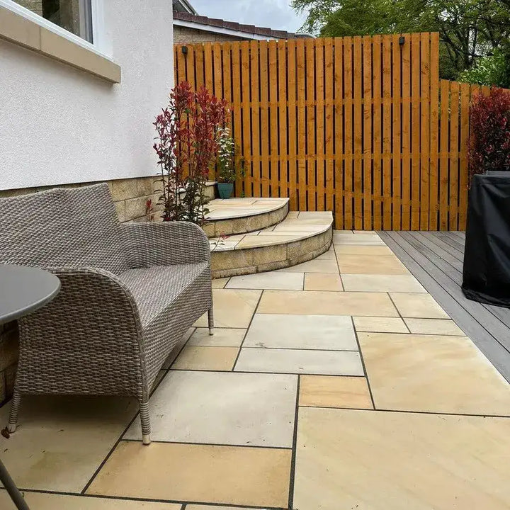 mint fossil smooth sandstone patio paving slabs