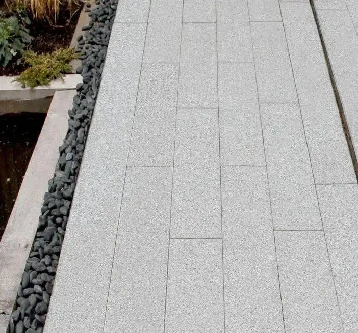 silver grey granite paving planks linear